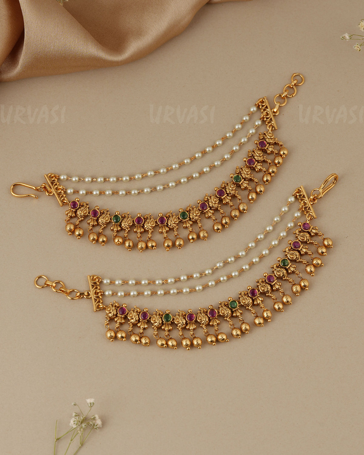 Gold-Toned Three-Layer Peacock Ear Chain EC 107