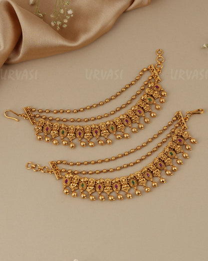 Gold-Toned Three-Layer Lakshmi Ear Chain EC 106