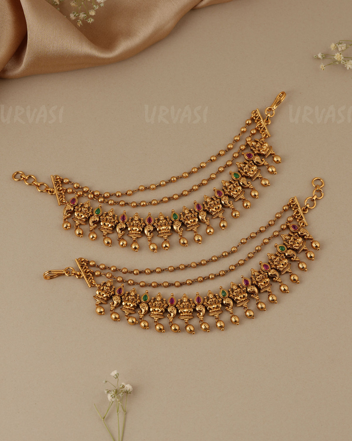 Gold-Toned Three-Layer Lakshmi Ear Chain EC 104