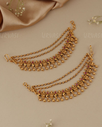 Gold-Toned Three-Layer Lakshmi Ear Chain EC 104