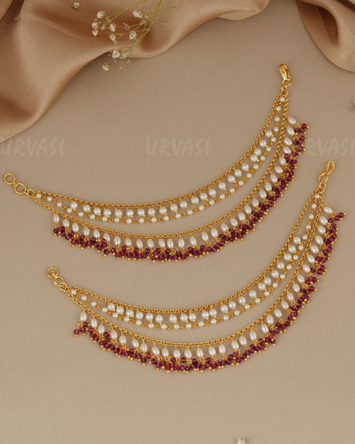 Three Layer Gold Pearl Ear Chain EC 128