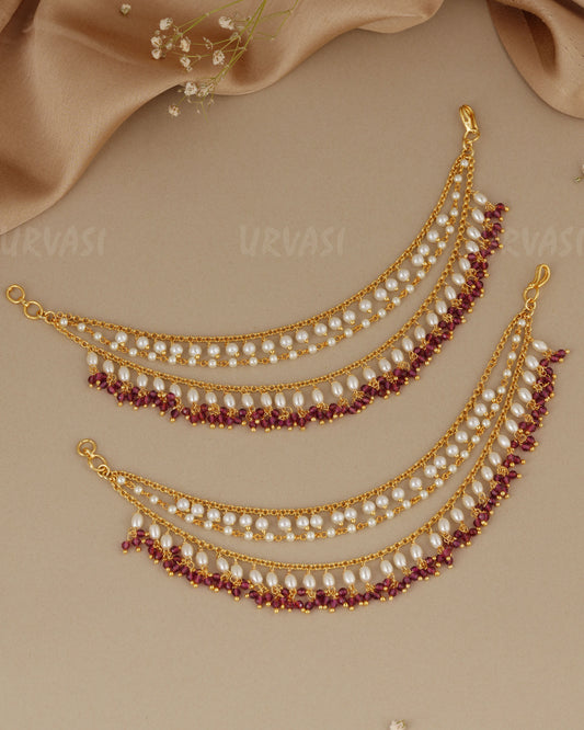 Three Layer Gold Pearl Ear Chain EC 128