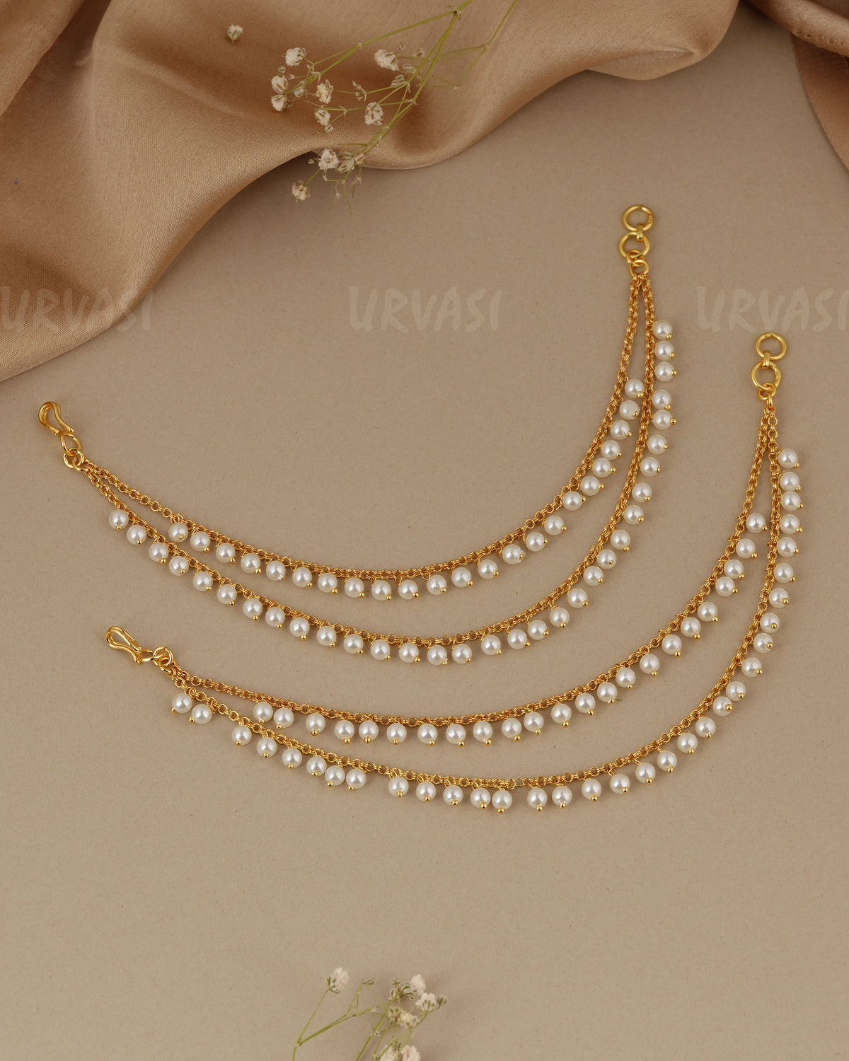Two Layer Gold Pearl Ear Chain EC 127