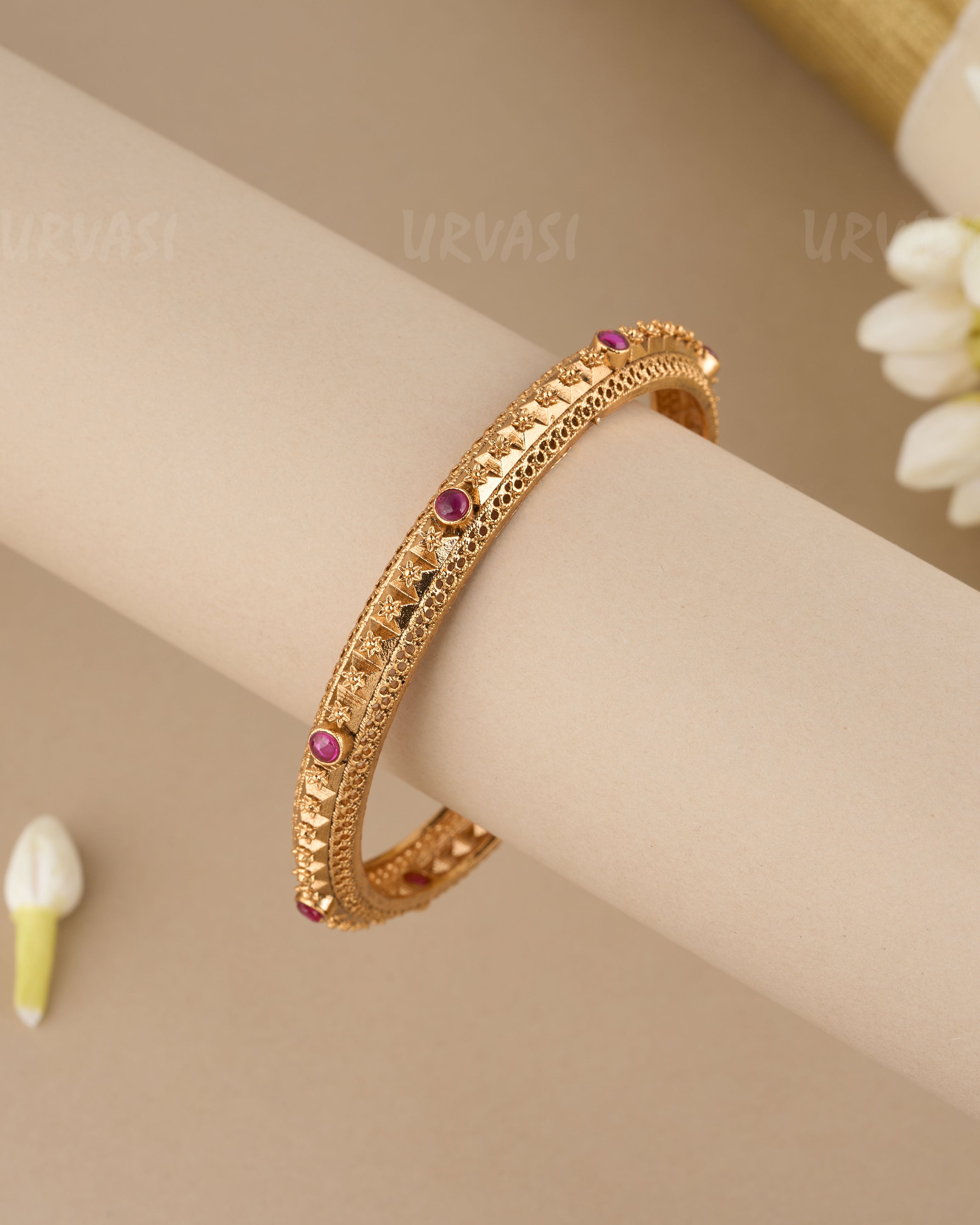 Gold-Toned Floral Ruby Stone Studded Bangles BA 267 – URVASI LADIES ...