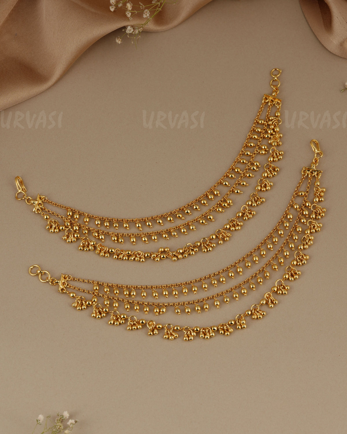 Three Layer Gold Beads Ear Chain EC 126