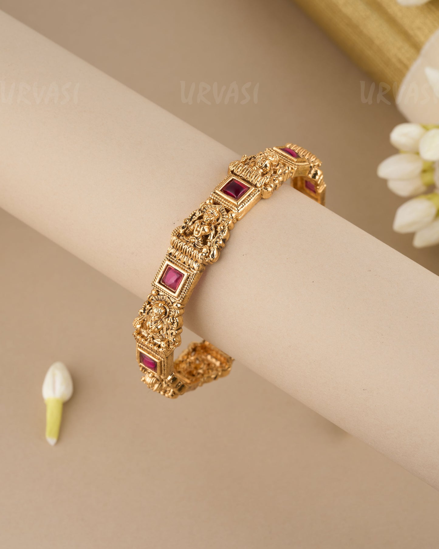 Gold-Toned Lakshmi Ruby  Bangles BA 268