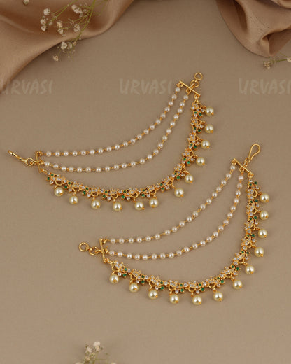 Gold-Toned Three-Layer Pearl Beaded Stone with Pearl Drops EC 119