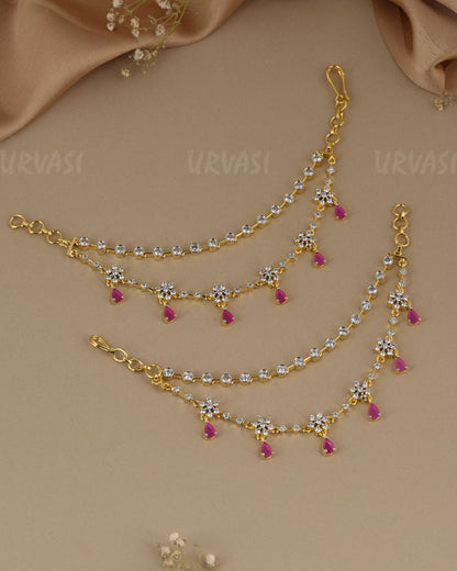 Gold-Toned Three-Layer Stone Flower Ear Chain EC 118