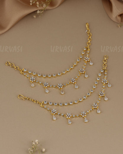 Gold-Toned Three-Layer Stone Flower Ear Chain EC 118