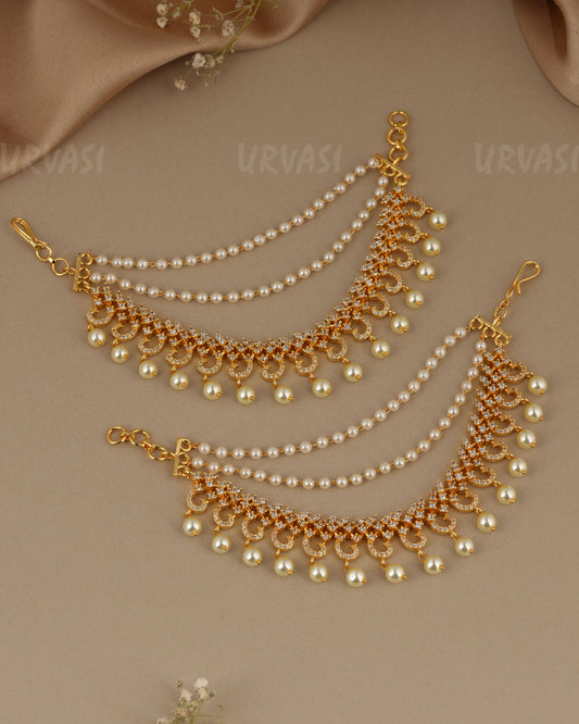 Gold-Toned Three-Layer Stone Ear Chain EC 117