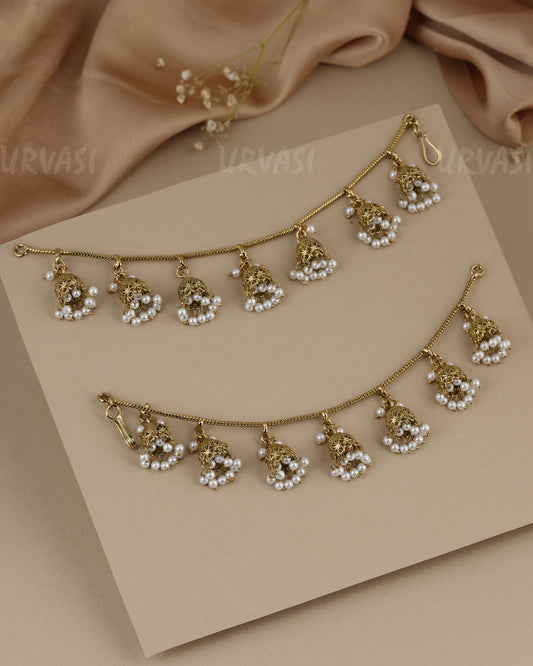 One-layered Mehendi pearl strand design hanging jhumki charms Ear Chain EC 133