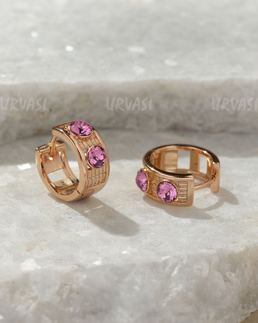 Rose-Gold Polish Stone-Studded Hoop Earring ER 1361