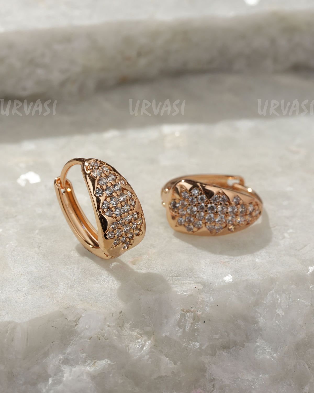 18K-Gold Polish Pave Crystal Cluster Half-Bali Hoops Earring (AD) 1359