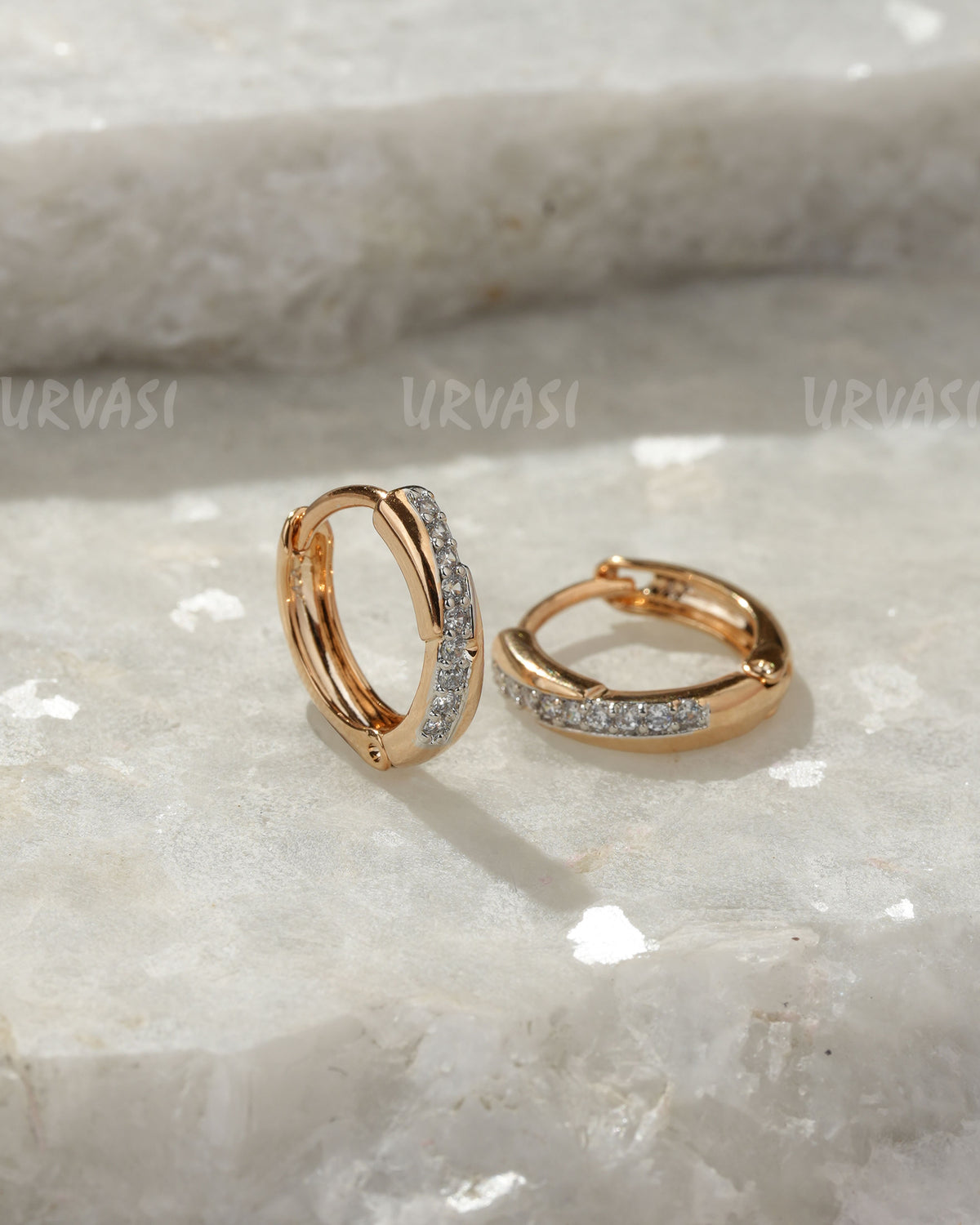 18K-Gold Polish Cubic Zirconia Hoop Earrings  (AD) ER 1365