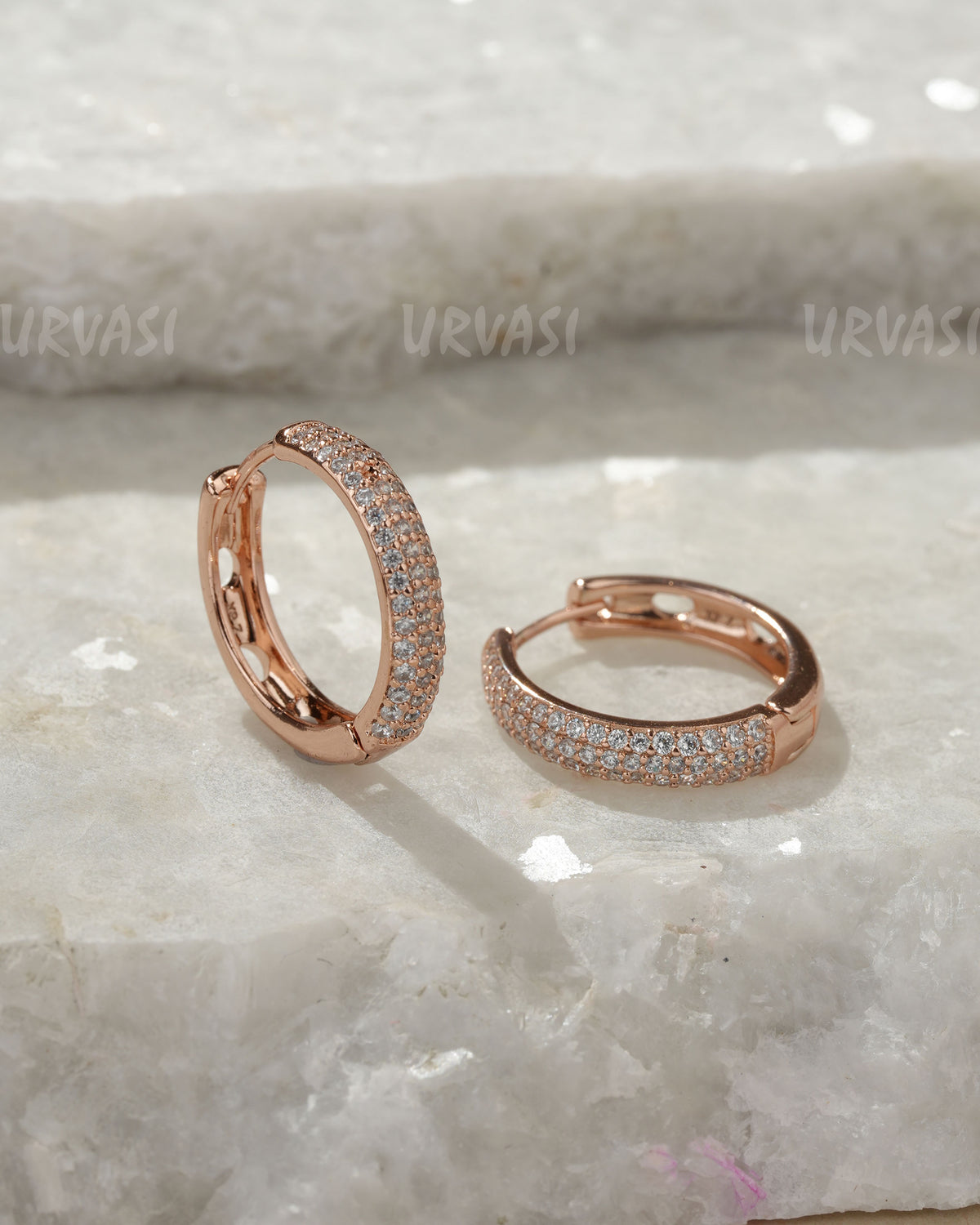 Rose-Gold Polish Cubic Zirconia AD Hoop Earrings ER (AD) 1405
