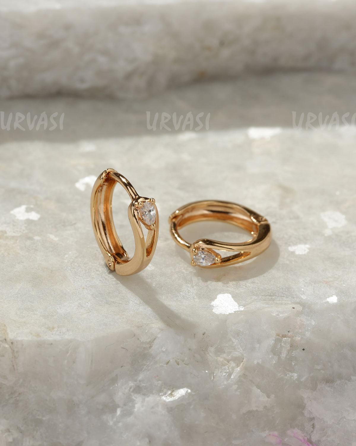 18K-Gold Plated  Pear-Cut Crystal  Hoop Earring (AD) ER 1374