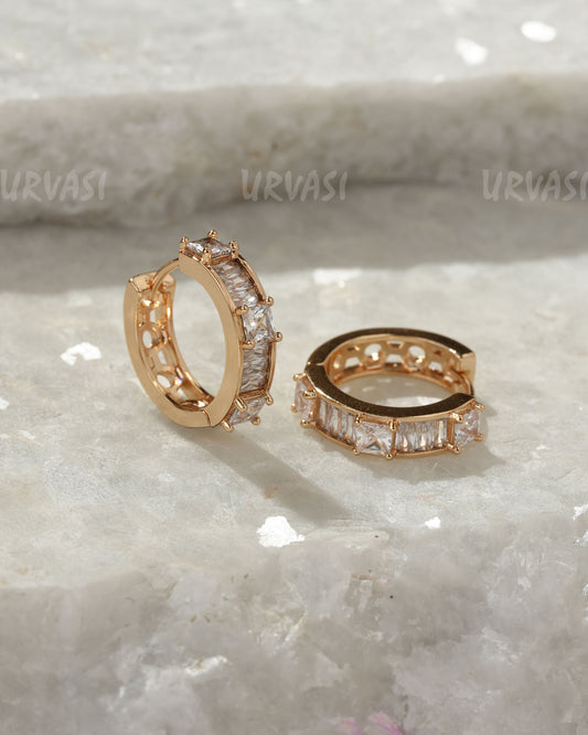 18K Gold Plated Square-Cut Crystal Hoop Earring (AD) ER 1396
