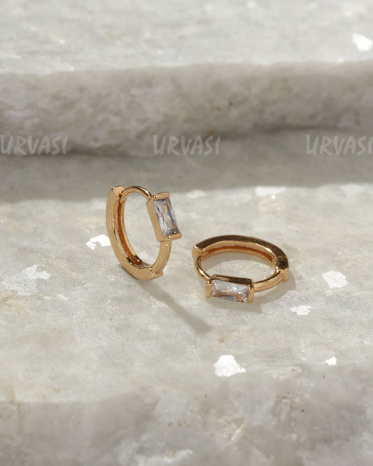 18K-Gold Plated Baguette Zircon Hoop Earrings (AD) ER 1373
