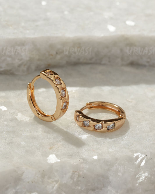 18K-Gold Polish Cubic Zirconia Hoop Earrings ER 1351