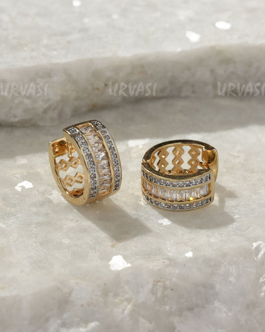 18K-Gold Plated Baguette Cubic Zirconia Hoop Earrings (AD) ER 1399