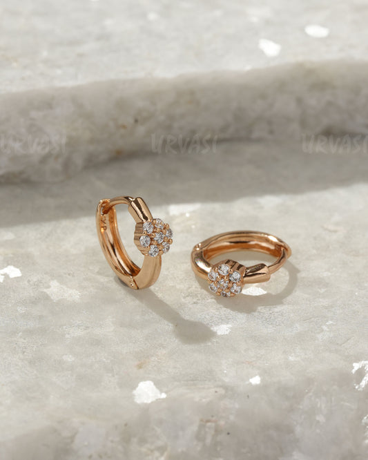 18K-Gold Plated Cubic Zirconia Floral  Hoop Earrings (AD) ER 1403
