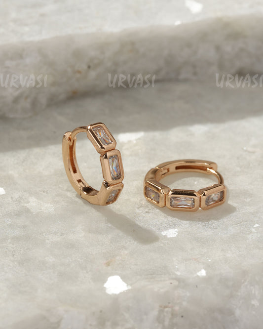 18K-Gold Plated Square-Cut Cubic Zirconia Hoop Earrings  (AD) ER 1388