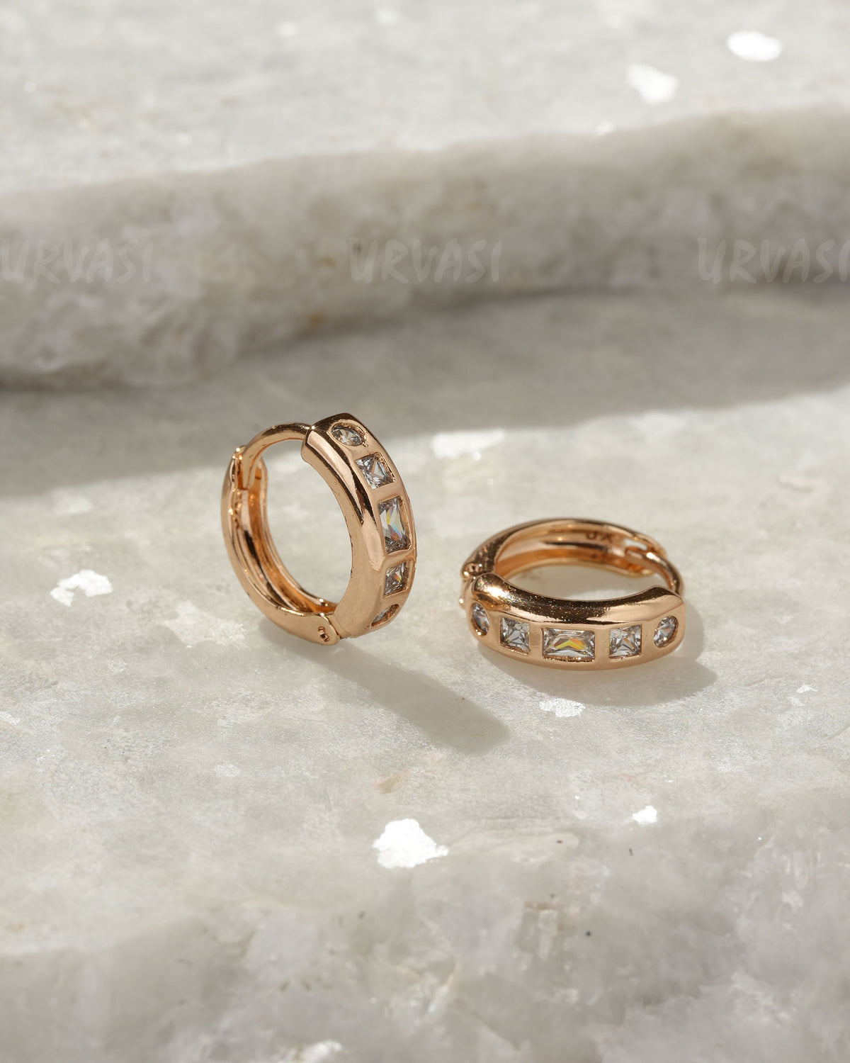 18K-Gold Plated  Square-Cut Cubic Zirconia  Hoop Earring (AD) ER 1386
