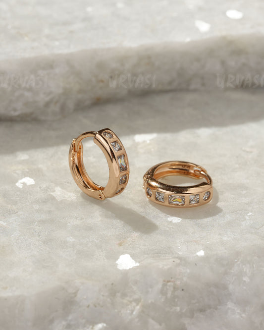 18K-Gold Plated  Square-Cut Cubic Zirconia  Hoop Earring (AD) ER 1386