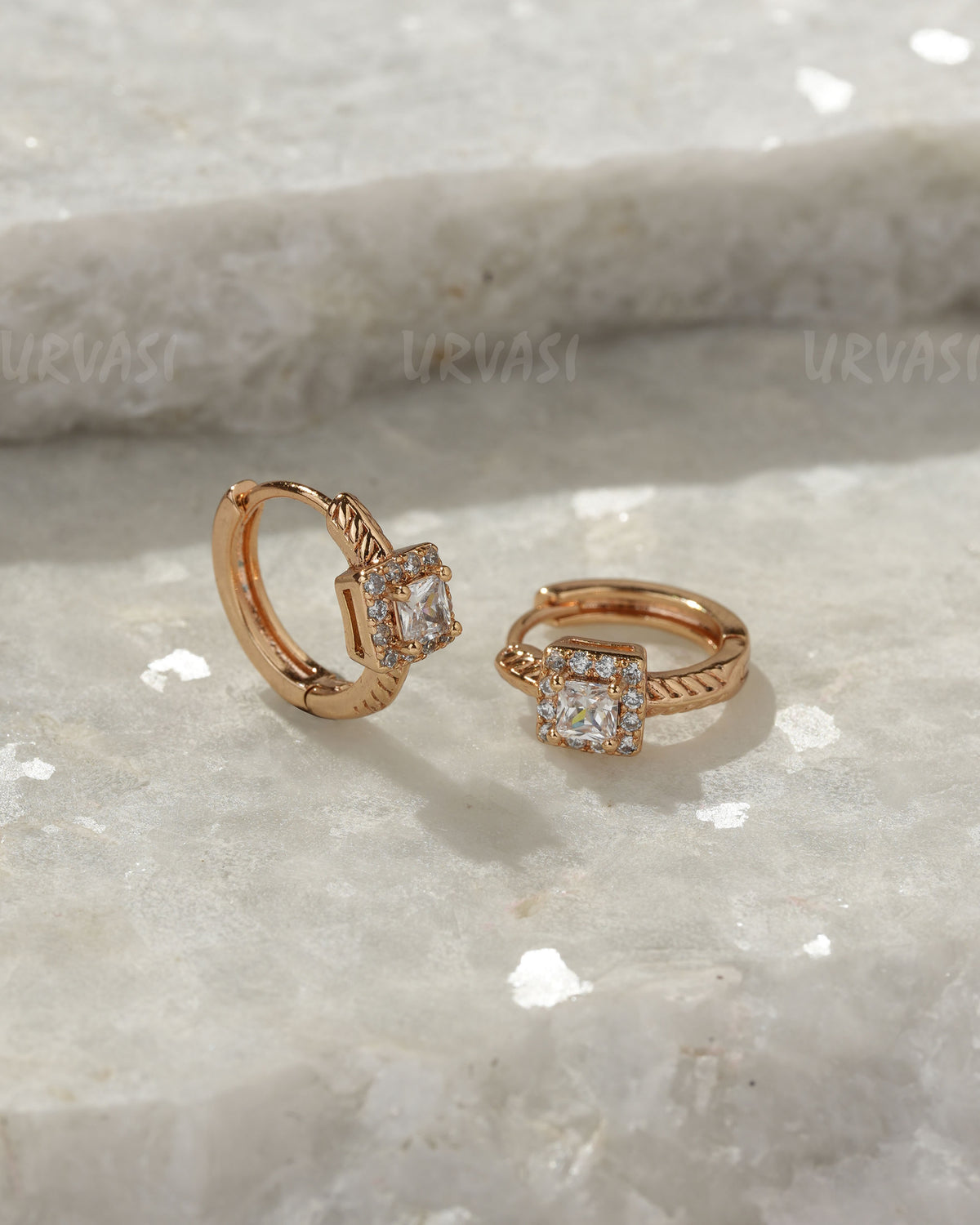18K-Gold Plated  Square Crystal Hoop Earring  (AD) ER 1366