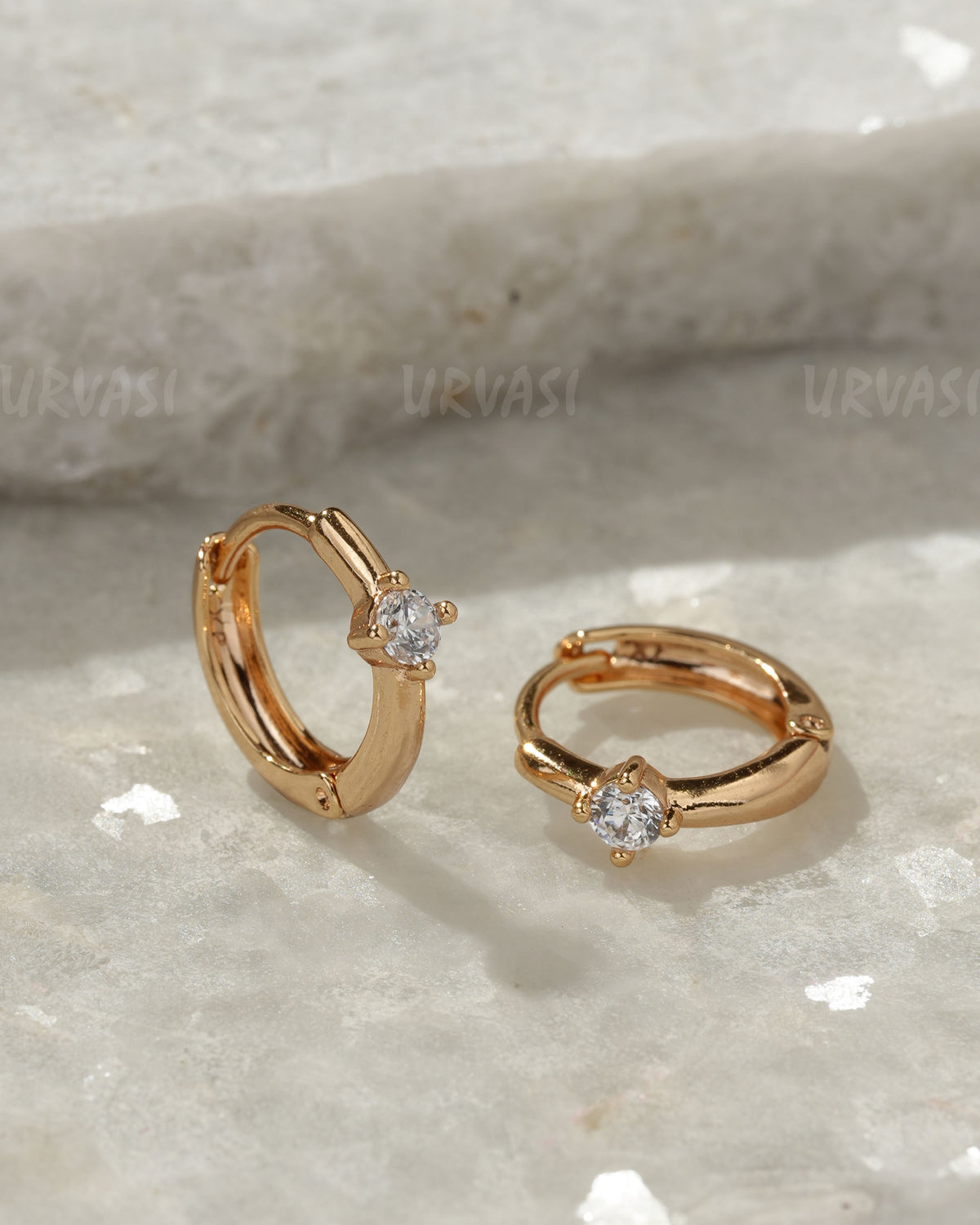18K-Gold Plated Solitaire Hoop Earrings (AD) ER 1371
