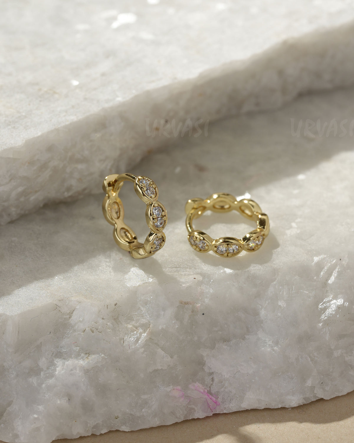 Gold-Toned Marquise Cut Cubic Zirconia Scalloped Earrings