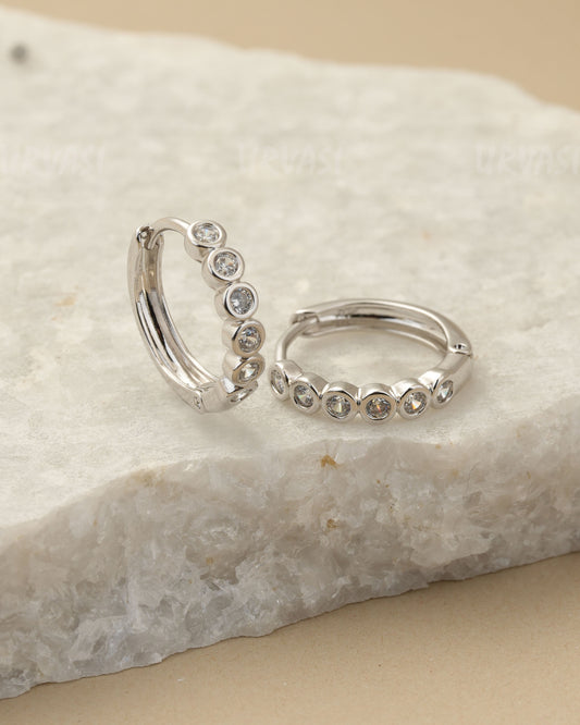 Rhodium-Polish Huggie Hoop Earrings ER 1442