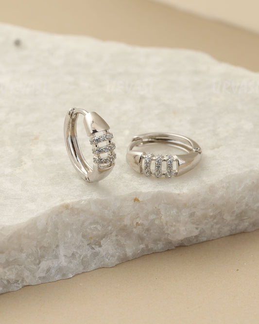 Rhodium-Plated Zircon Multi-Row Huggie Hoop Earrings ER 1449