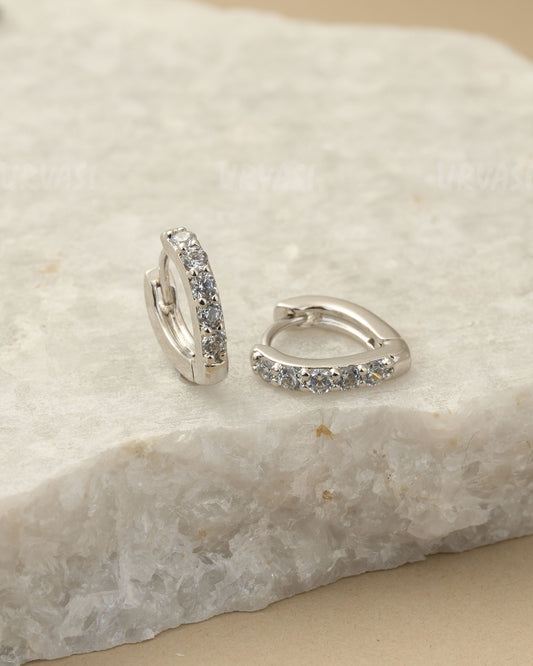 Rhodium-Polish Cubic Zirconia Hoop Earring ER AD 1435