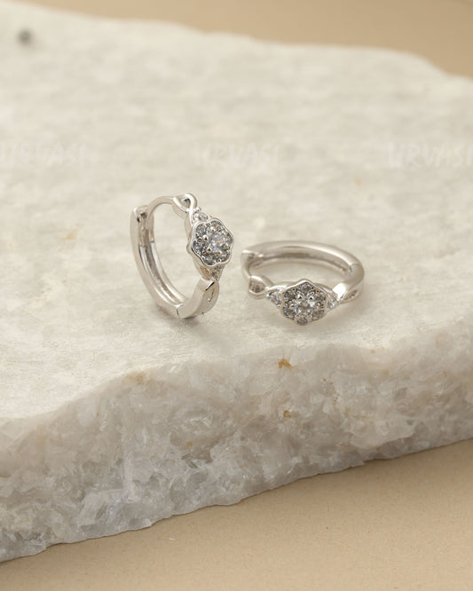 Rhodium-Polished Cubic Zirconia Hoop Earrings (AD) ER 1437