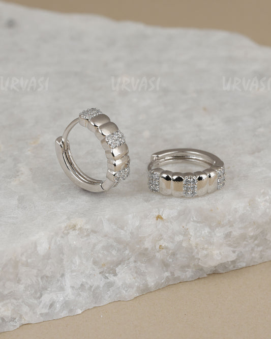 Rhodium Polish Cubic Zirconia AD Hoop Earrings ER 1447