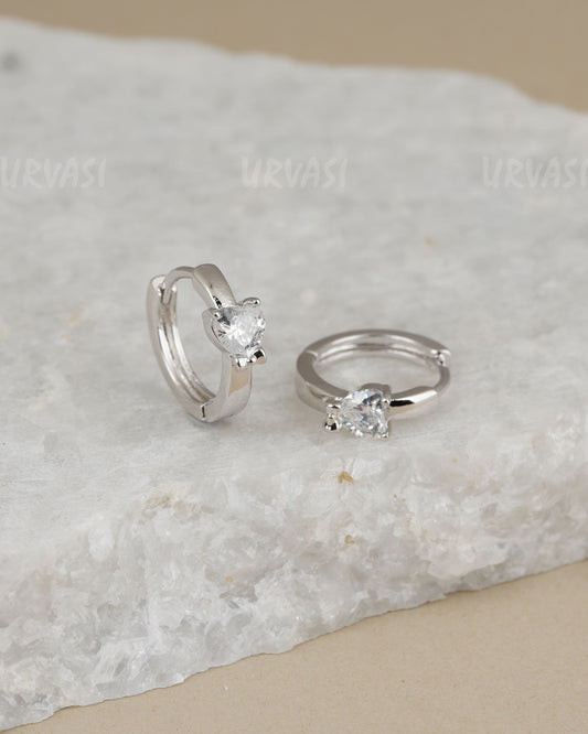 Rhodium-Plated Zircon Heart Huggie Hoop Earring ER 1450