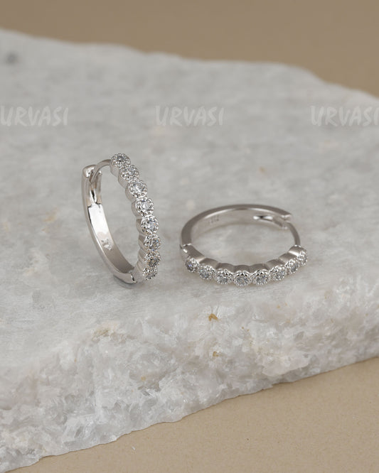 Rhodium Plated Huggie Hoop Earrings ER 1443