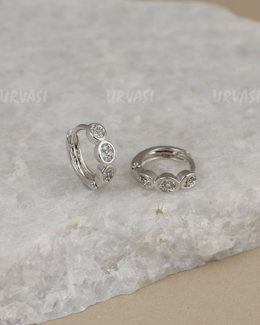 Rhodium Polish Cubic AD Huggie Hoop Earrings ER 1448
