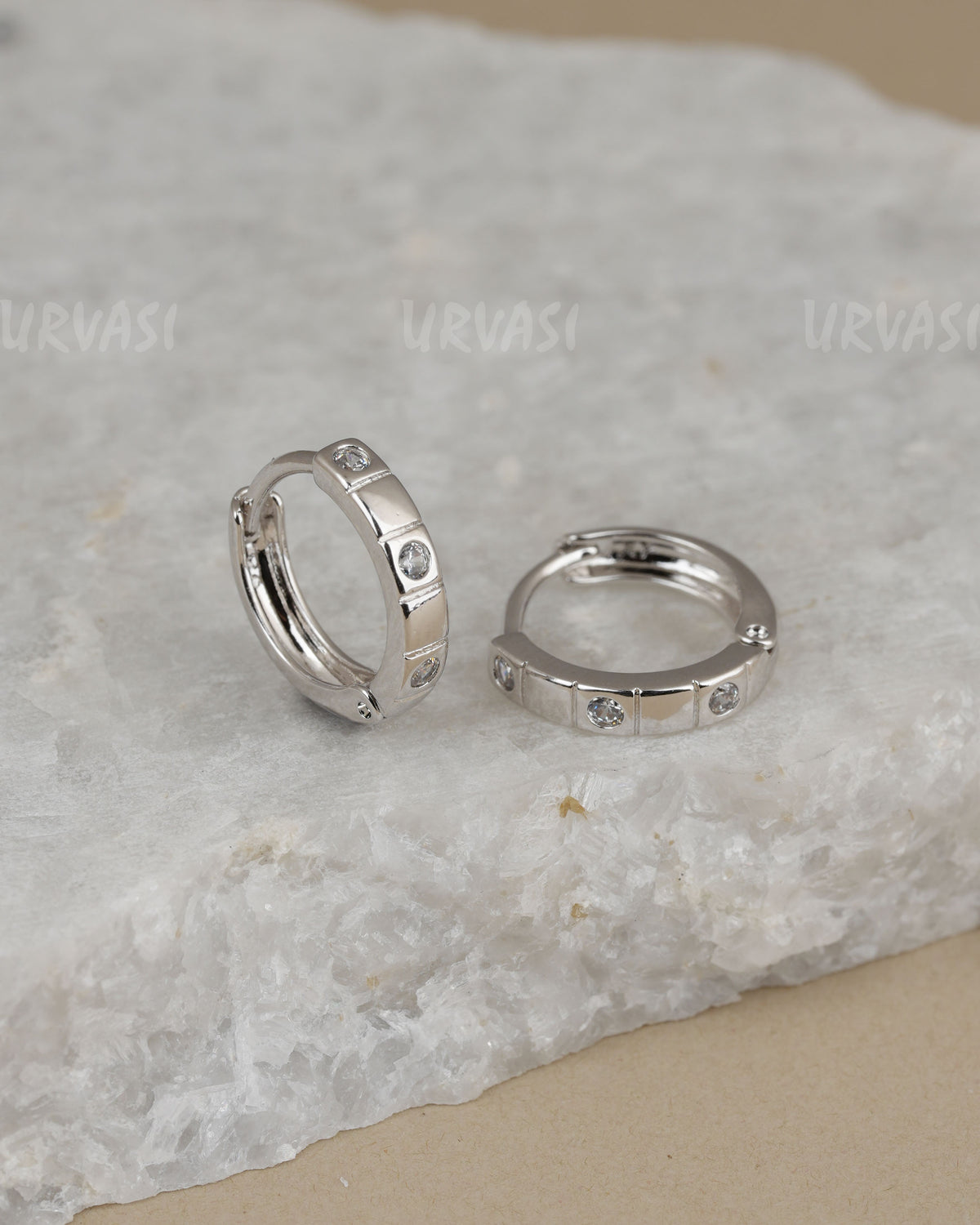 Rhodium Zircon Hoop Earrings ER 1451