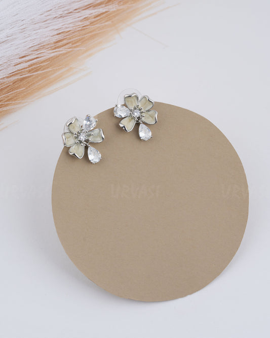 Rhodium Polish Flower Designed Imported Earrings ER 236