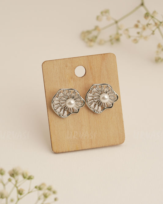 Rhodium Polish  Pearl Clam Shell Designed Trendy Imported Earrings ER 295