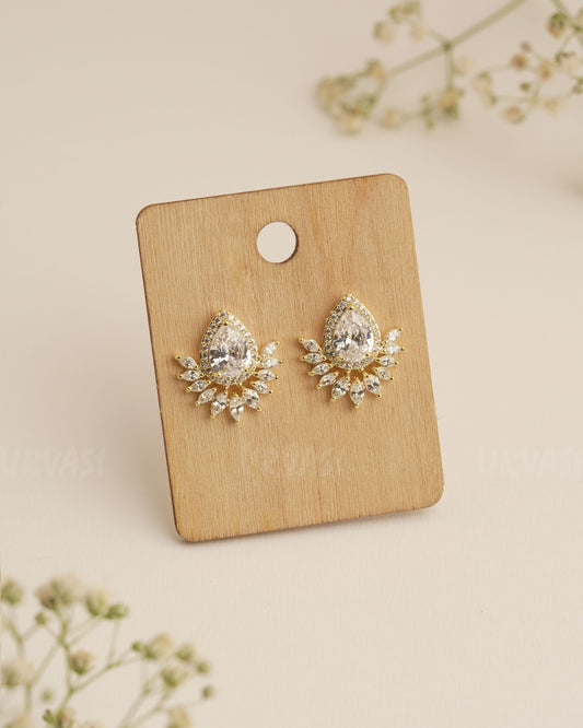 Rhodium Polish Tear Drop Trendy Imported AD Earrings ER 288