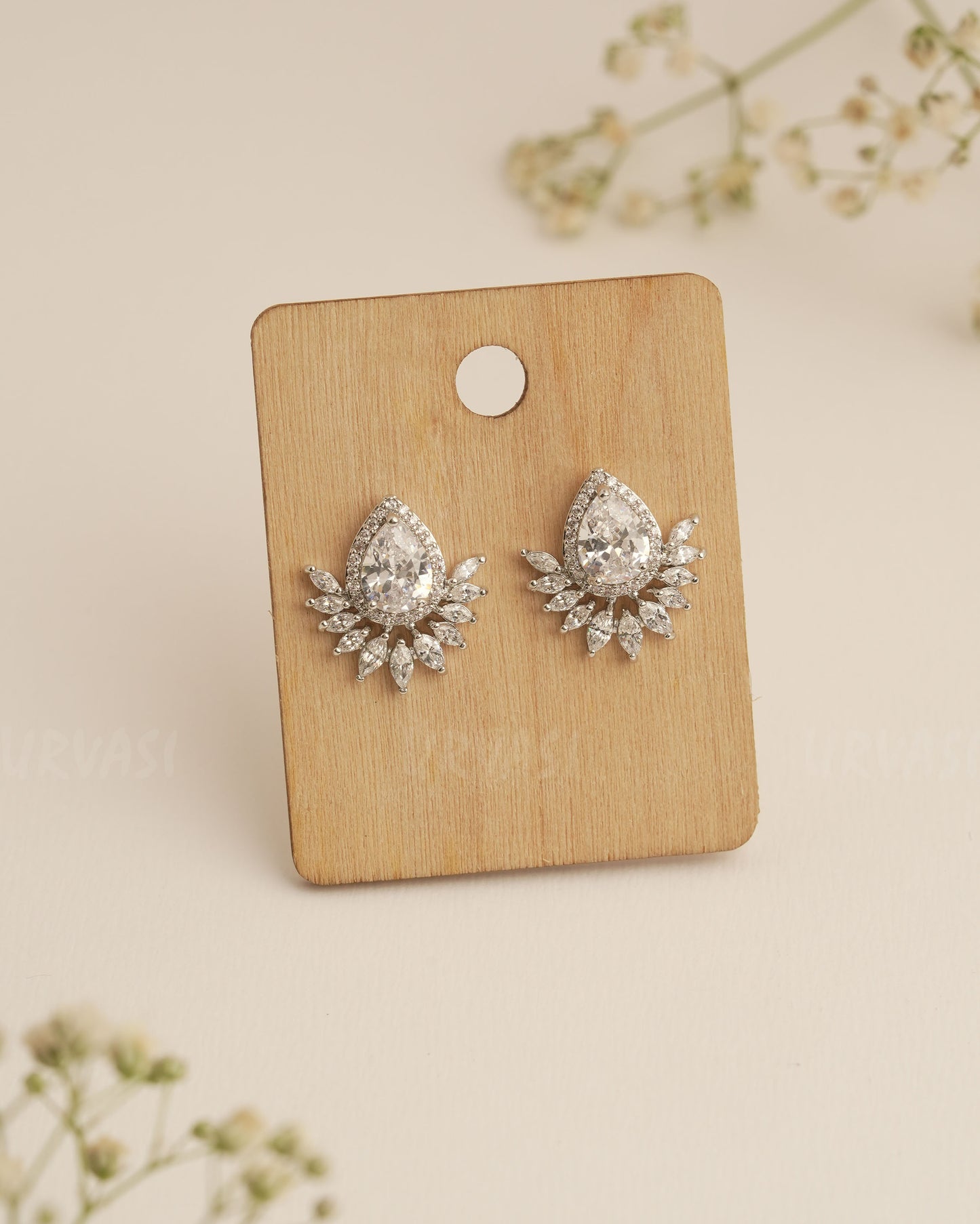 Rhodium Polish Tear Drop Trendy Imported AD Earrings ER 287