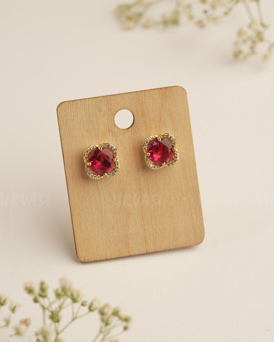 Gold Polish Ruby AD Stone Imported Earrings ER 266