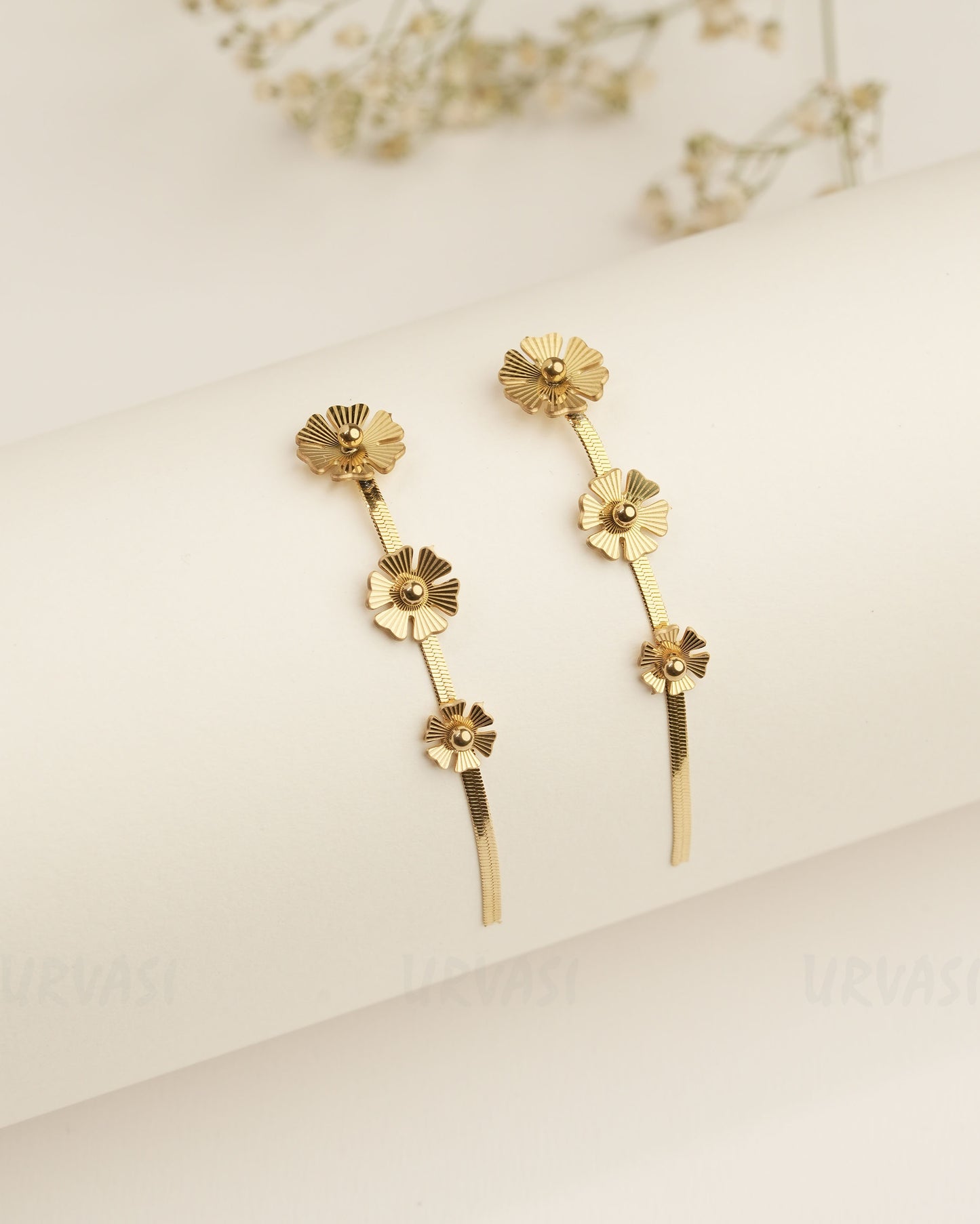 Gold Polish Flower Designed Trendy Hanging Imported Earrings ER 362
