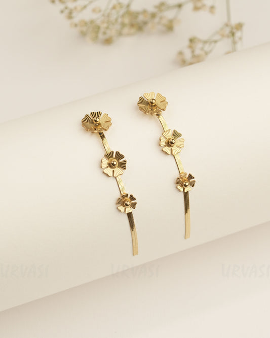 Gold Polish Flower Designed Trendy Hanging Imported Earrings ER 362