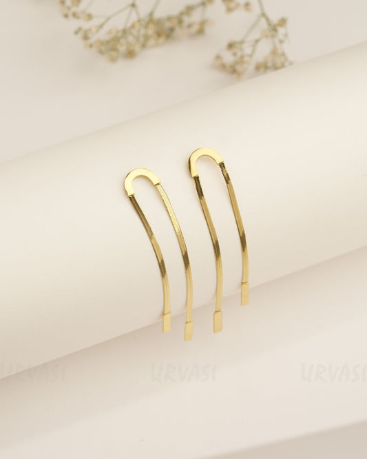 Gold Polish String Designed Trendy Hanging  Imported Earrings ER 400