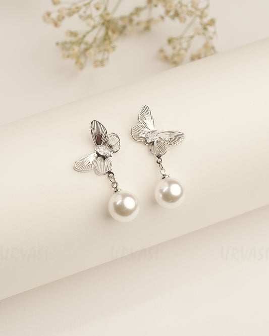 Rhodium Polish Butterfly Designed Trendy Imported Earrings ER 386