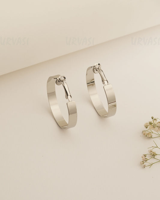 Rhodium Polish Imported Hoop Earrings ER 421